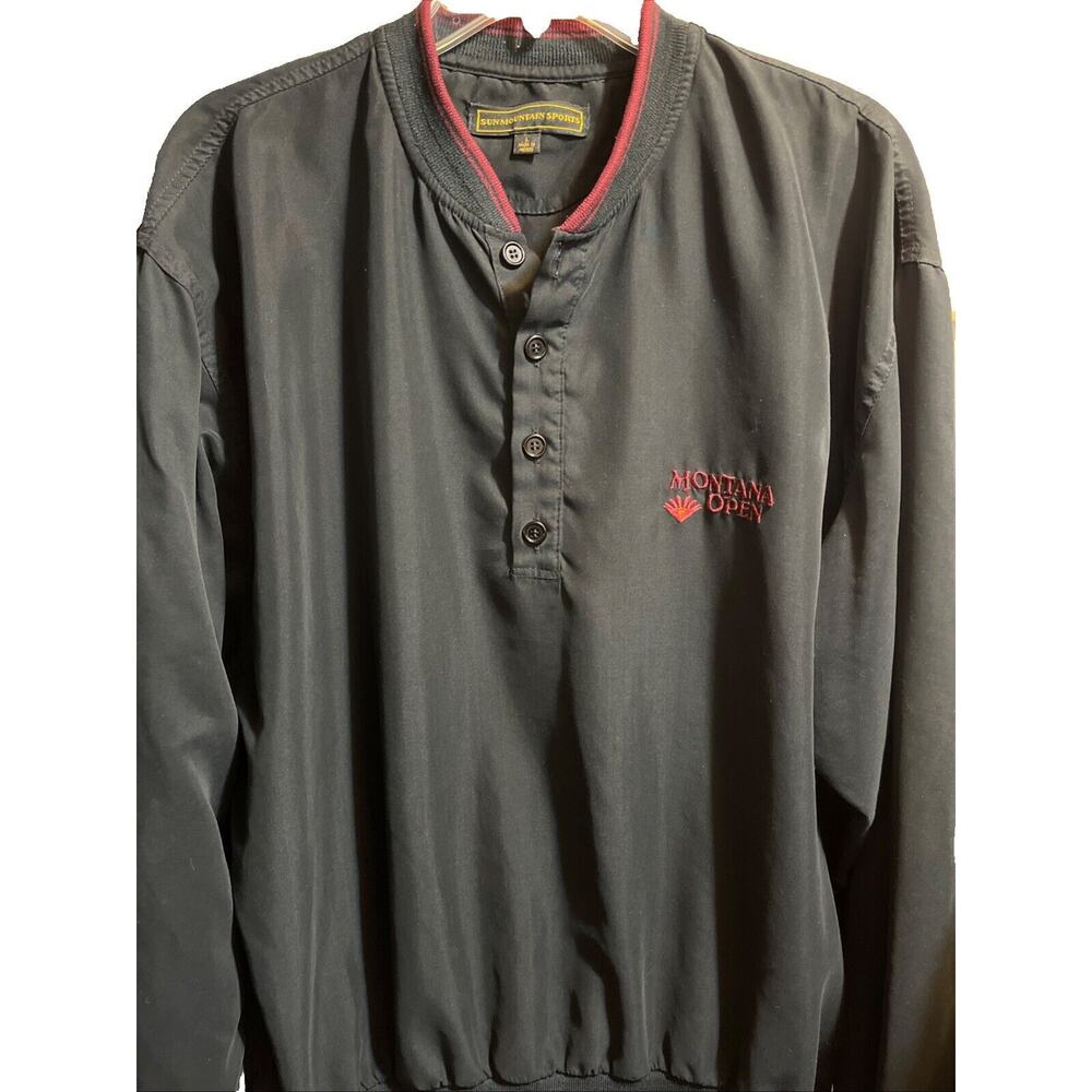 Sun Mountain Vintage Men’s L Black Pullover 1/4 Button LS Golf Windbreaker EUC